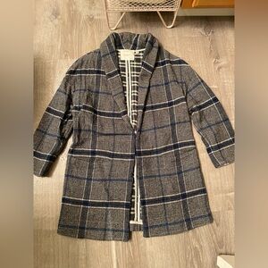 Plaid Gray and Blue Women's Coat